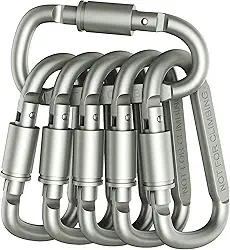 Mosquetões de bloqueio de anel D de alumínio premium (pacote com 6) – Leve e durável para caminhadas, acampamento, chaveiros, trelas para cães e muito mais – NÃO para escalada