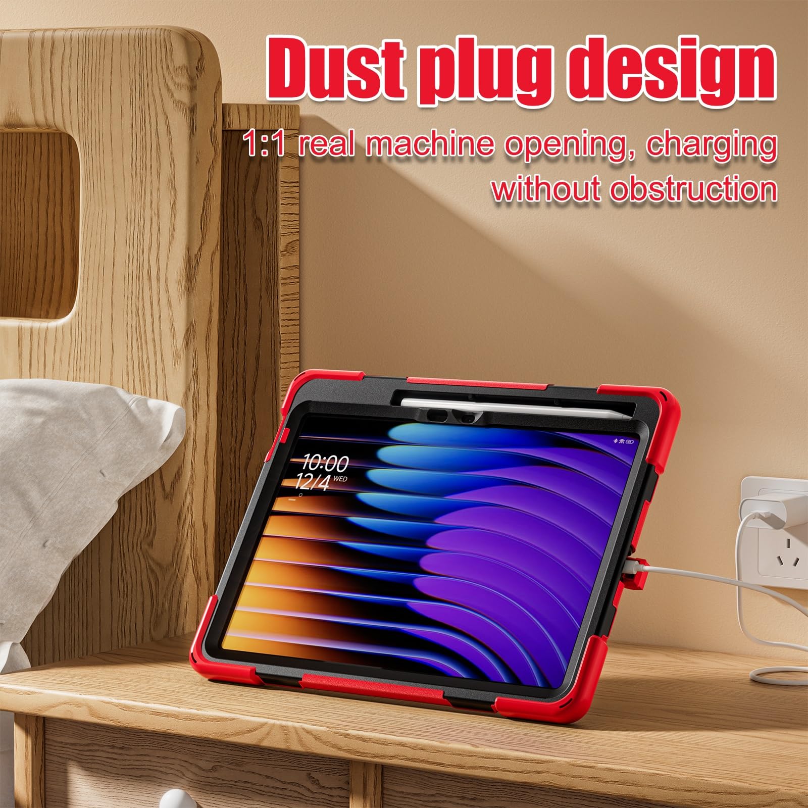 Etui kompatybilne z etui Xiaomi Pad 7 / Pro 11,2 cala 2024, wytrzymałe, odporne na wstrząsy chroniące przed upadkiem uchwytem długopis, osłona ochronna paska ramię dla dzieci, silikonowa(Rosso)