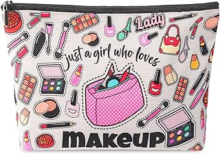 Bag Gifts for Makeup Lovers Linen Girl Cosmetic Make Up Bag Just A Girl Who Loves Makeup Waterproof Zipper Pouch Bag for Women Girls Cosmetic Travel Bag, 25 * 17cm/9.84 * 6.69in