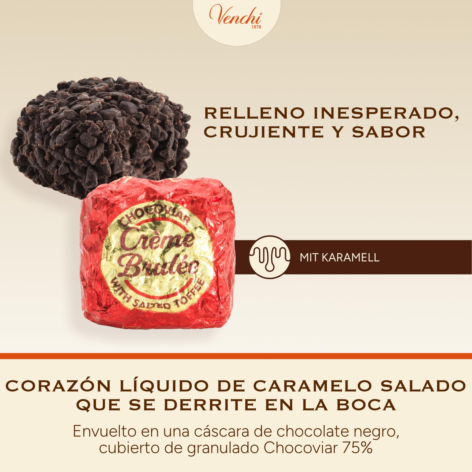 Venchi - Chocoviar Crème Brulée, 1 kg - Bombones extra fondant con corazón de caramelo líquido - Sin gluten