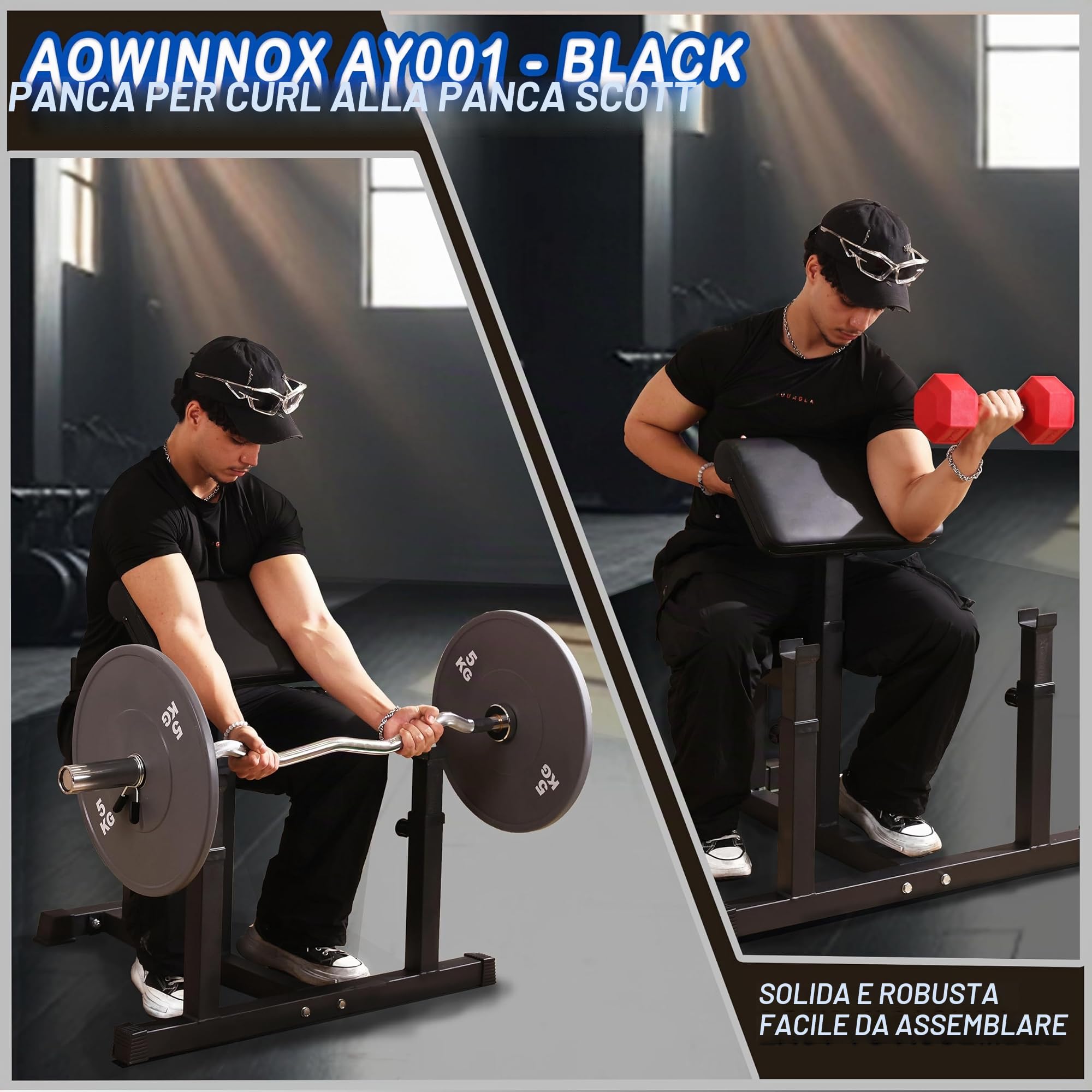 Fitness Preacher - Panca regolabile per tricipiti da bicipiti, per allenamento seduto trenghththen, bilanciere isolato per palestra a casa, colore nero