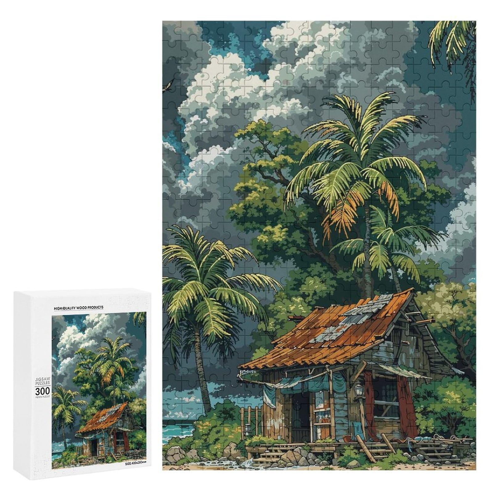 `300 PCS Jigsaw Puzzles for Teenagerss Jigsaw Tropical Hut by The Sea Jigsaw for Adults Family Games Birthday Present Deal As Gifts for The Whole Family 300 PCS