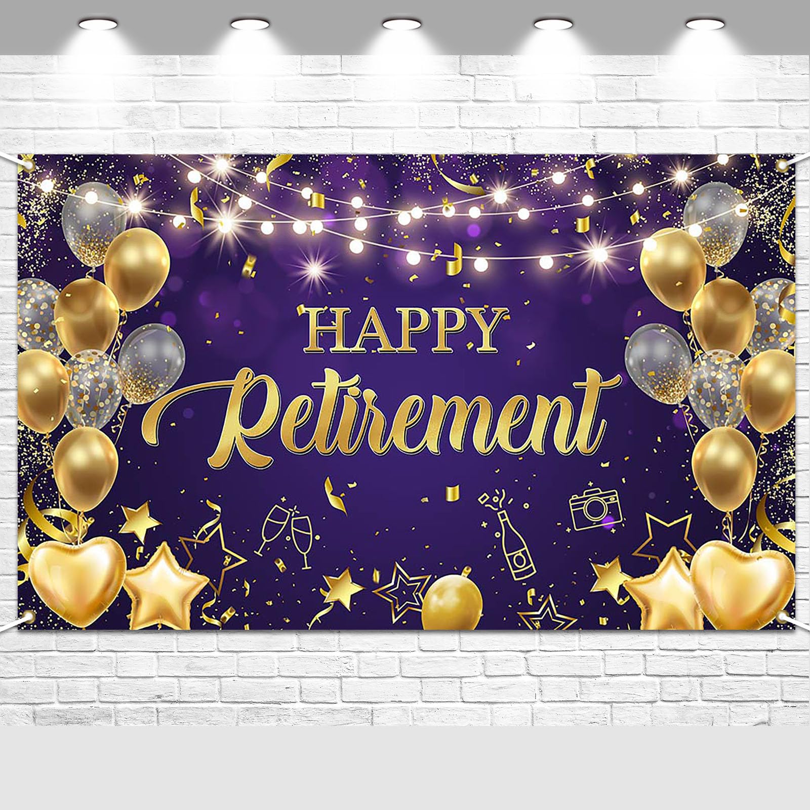 Avezano Happy Retirement Backdrop Purple and Gold Happy Retirement Sign Banner Photo Background with Rope Going Away Party Decorations 6 x 3.6 ft