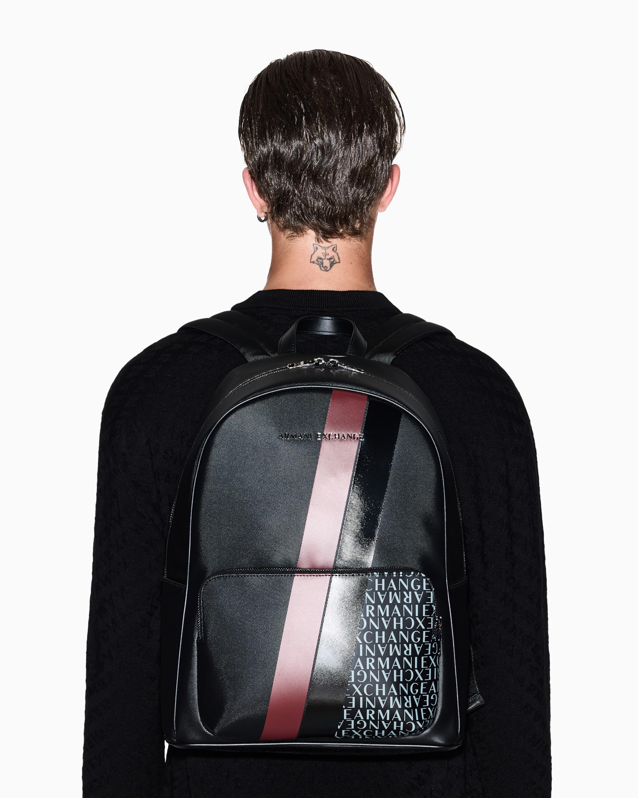 Armani Exchange Zaino da uomo Essential, Dylan, con logo stampato, nero/pomegranate, Black/Pomegranate, taglia unica
