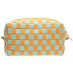 PAZIMIIK Checkered Makeup Bag for Purse Portable Zipper Make Up Pouch Small Cosmetic Case for Travel Accessories Orange Green