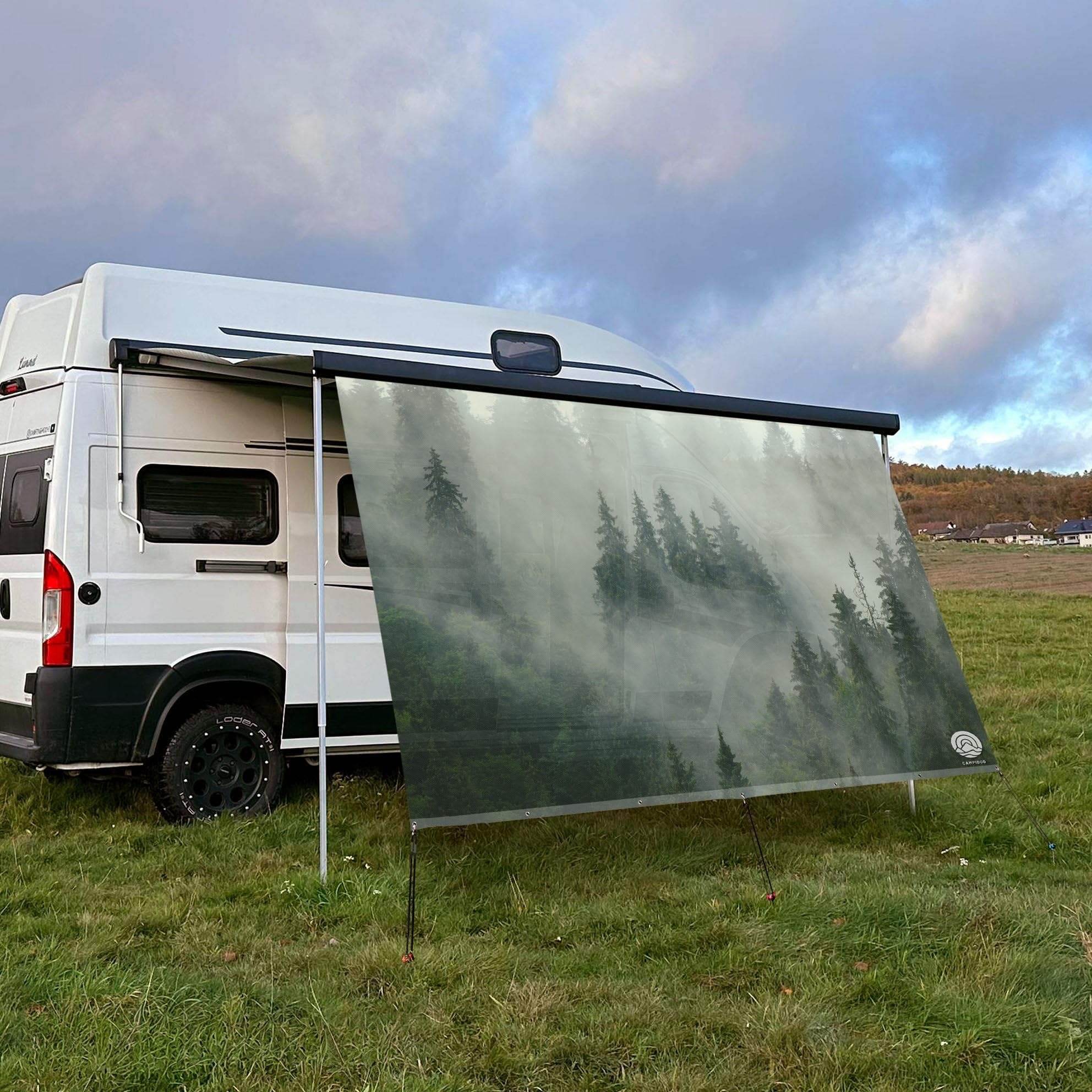 Textil Sonnensegel Nebel IM Wald | Höhe 200cm | hochwertiger Fotodruck inkl. Keder-Befestigung | Markisen-Vorderwand - Länge/Keder: 350cm / 5 mm Keder