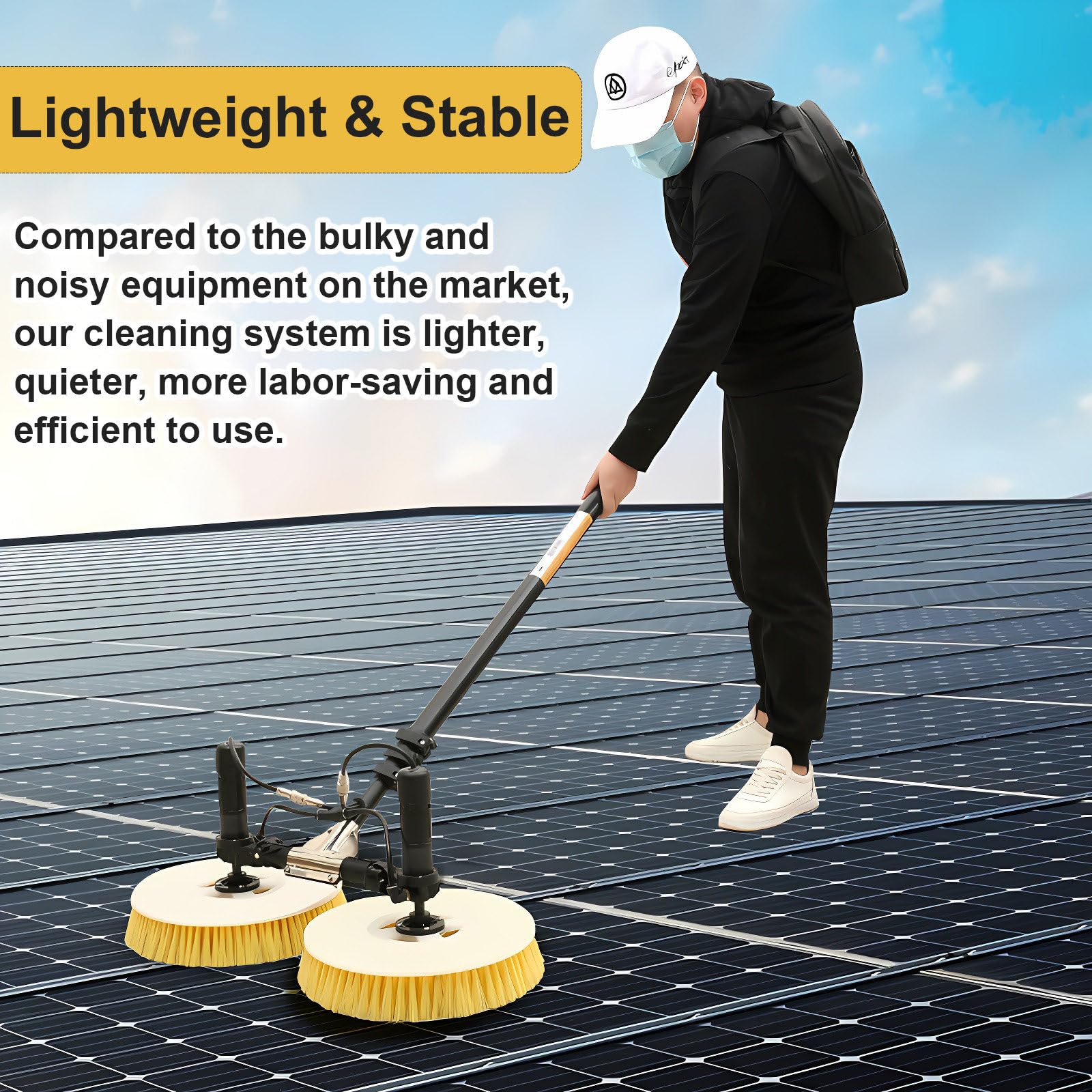 Cepillo Solar Rotativo Profesional con Mango Telescópico, Limpiador De Paneles Solares Exterior, Kit Multifunción para Uso Doméstico O Industrial 5.5M-Dualuse