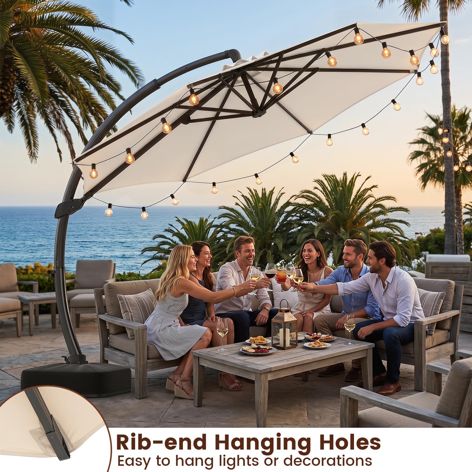 COSTWAY Parasol przeciwsłoneczny ze stojakiem, 330 cm, aluminiowy parasol przeciwsłoneczny z korbą, obracany o 360°, bezstopniowo regulowany kąt nachylenia, duży parasol ogrodowy, parasol tarasowy do