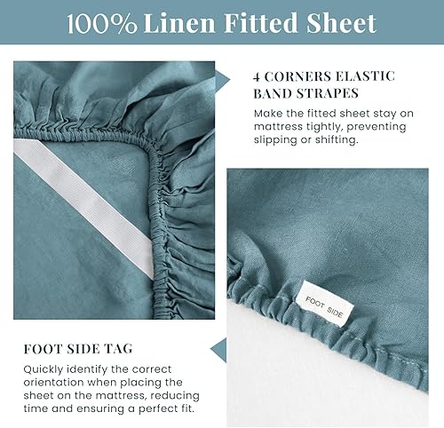 Miniatura 9 de S VICTORY SYMBOL 100% lino, 1 sábana bajera solamente, funda de colchón, 1 pieza de bolsillo profundo de 16 pulgadas, tamaño California King, 72 x