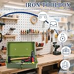 Metal Tool Storage Box with Handle and Latch Closure, 14inches Portable Tool Case with Lid, Large Capacity Hardware Part Locking Organiser Box for Household Workshop Car (Red)