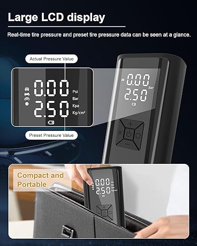 Miniatura 6 de Inflador de neumáticos, compresor de aire portátil, inflador de neumáticos eléctrico inalámbrico de 150 PSI, bomba de neumáticos automática inflado