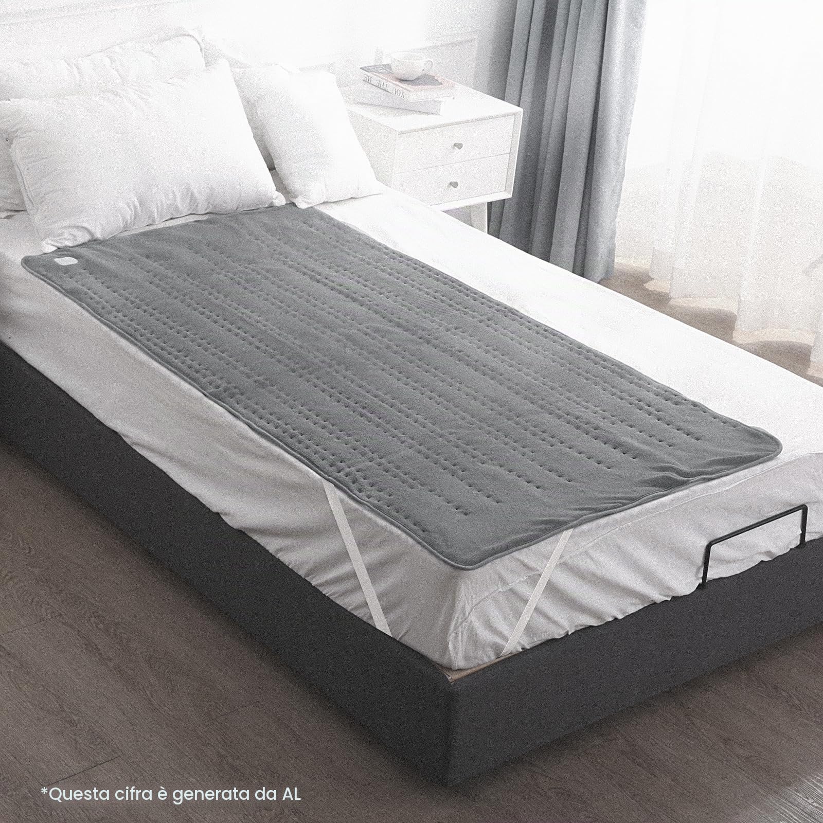 Sottocoperta Elettrica 150 x 80 cm, 10 Livelli di Temperatura e 1-9 Ore di Spegnimento Automatico, Facile Fissaggio su Letto e Materasso, Lavabile in Lavatrice