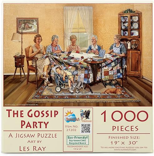 SUNSOUT INC - The Gossip Party - Rompecabezas de 1000 piezas por artista: Les Ray - Tamaño acabado 19" x 30" - MPN # 25202