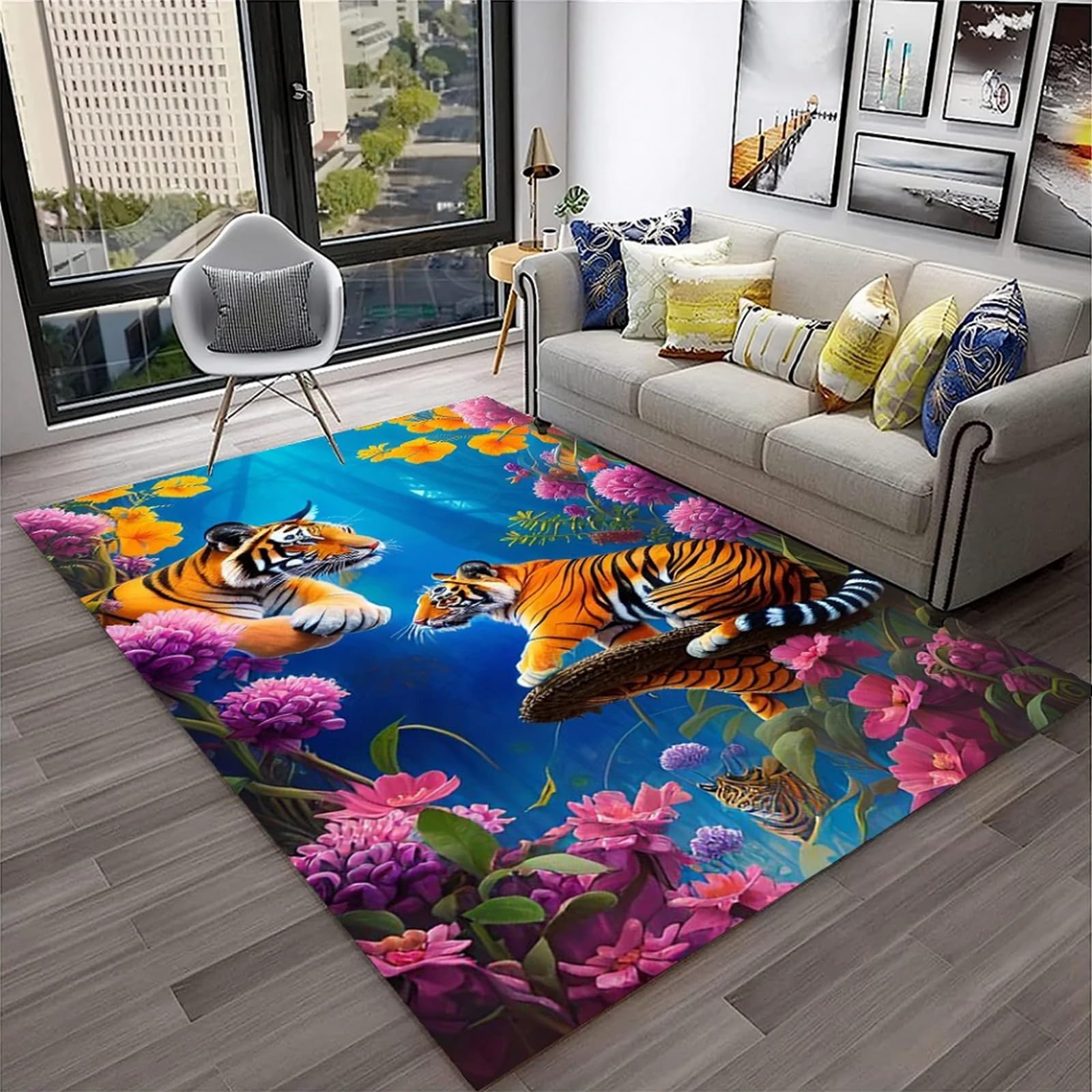 Tapis de salon tigre animal contemporain en polypropylène doux de haute qualité 100 x 200 cm