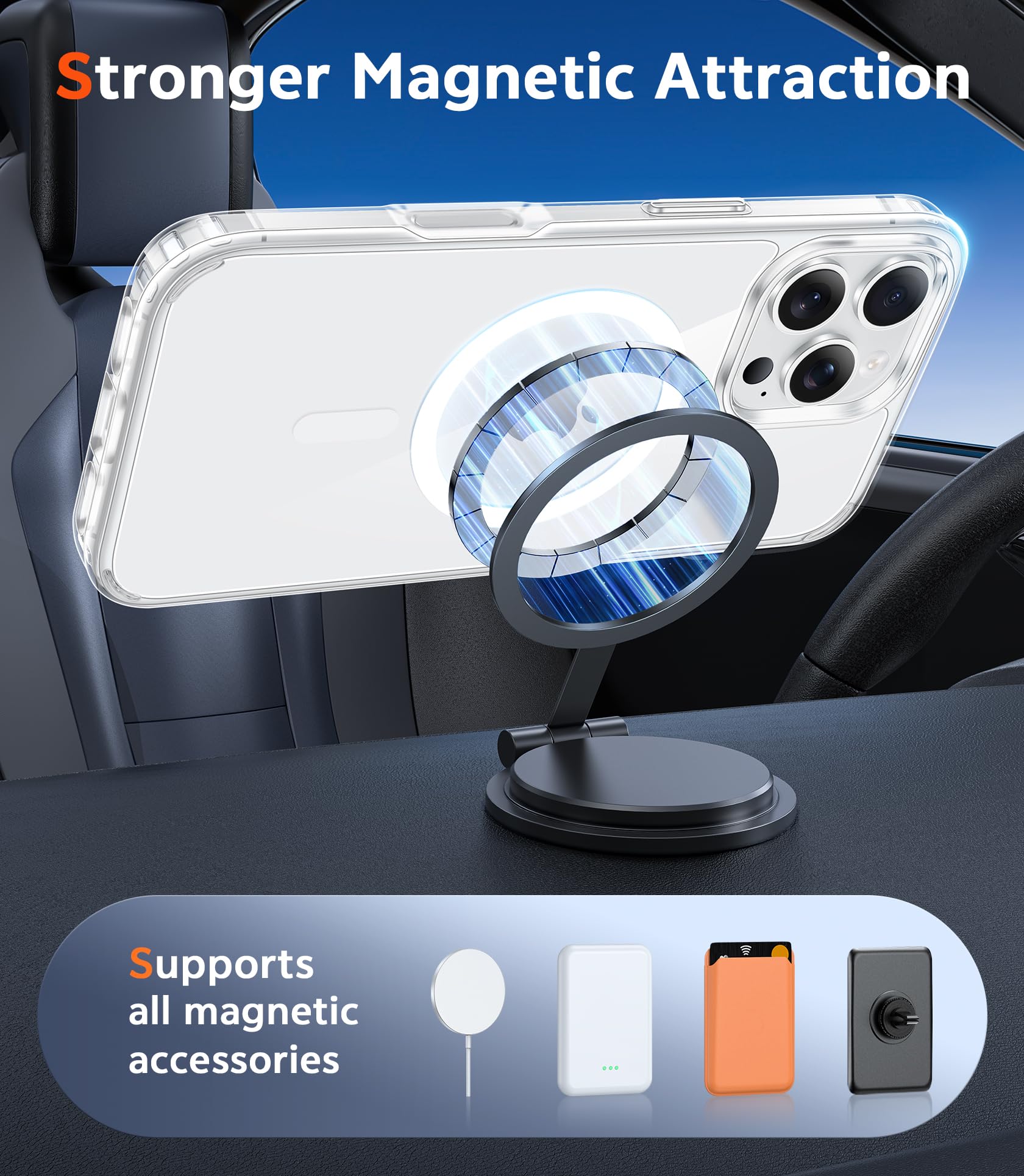 FNTCASE for iPhone 16 Pro-Max Case: Magnetic Military Grade Drop Protection Anti Yellowing Cell Phone Cover - Rugged Shockproof Protective Bumper Transparent Cases