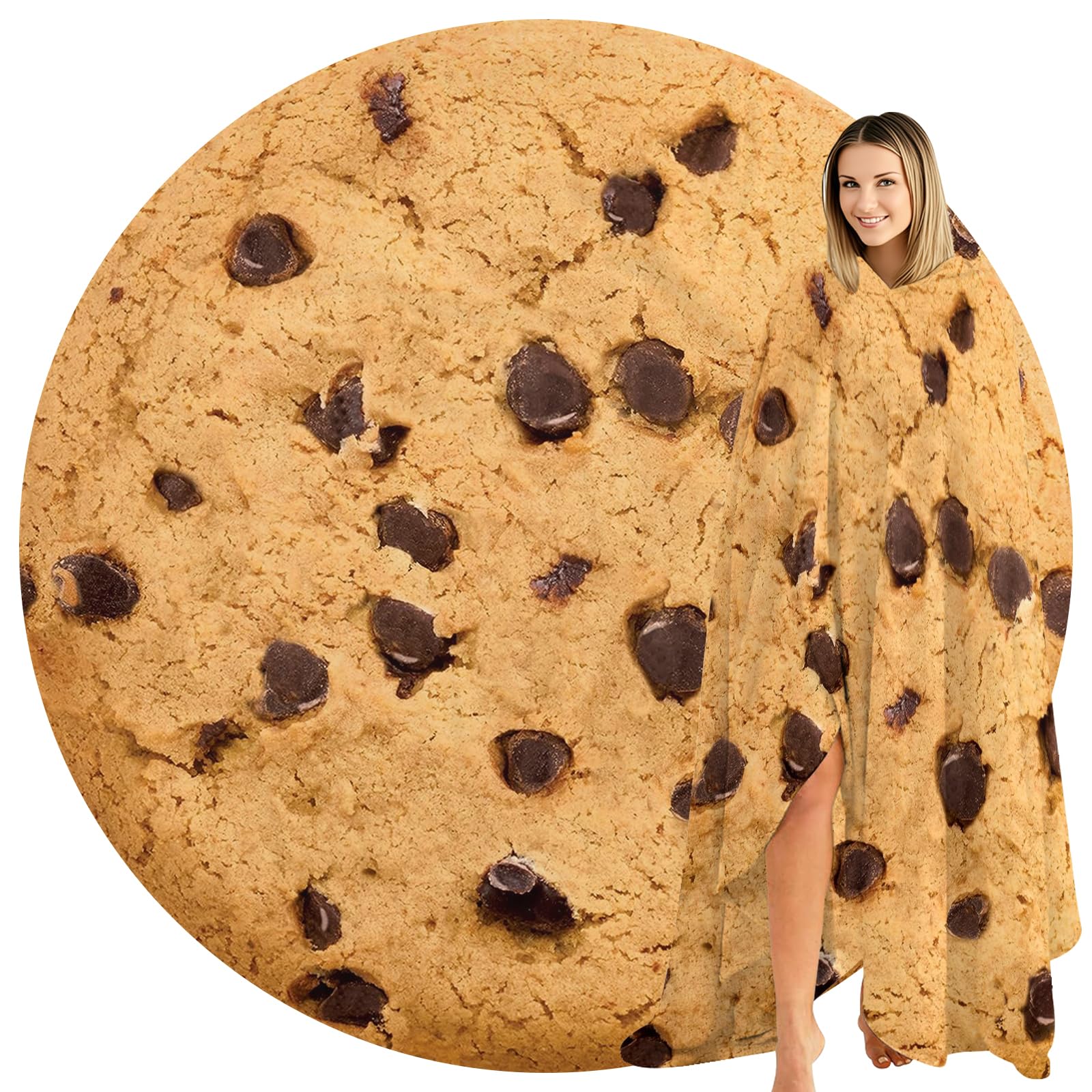 Abaysto Cookie Blanket for Adults & Kids, Soft Flannel Round Novelty Food Blanket, Giant Food Gift for Bedding, Crib, Sofa, Outdoors 180CM