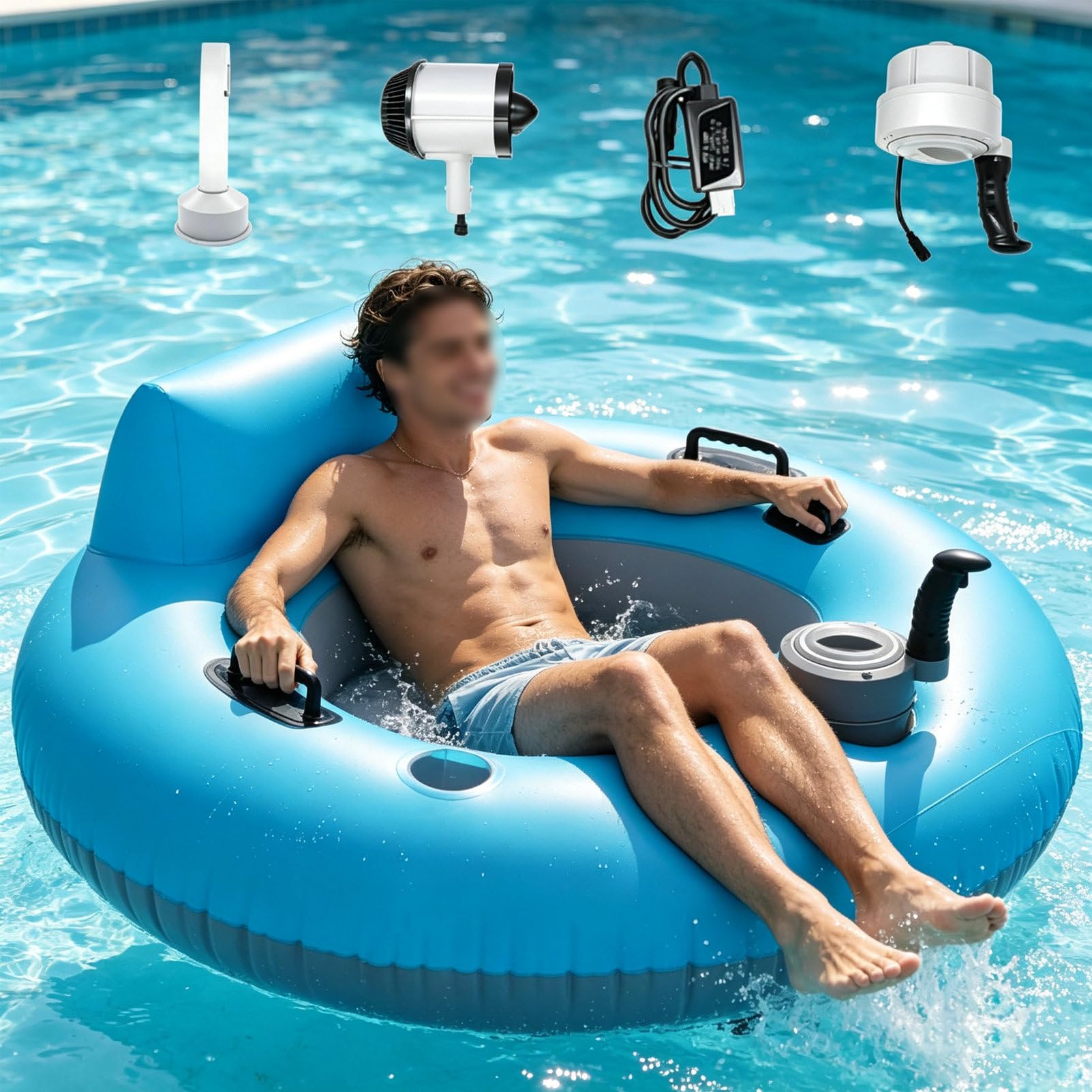 Pvxa 50W Electric Inflatable Pool Lounger, Pool Floats Motorized - Portable Comfortable Mattress Float, or Lake River Swimming Tanning Summer
