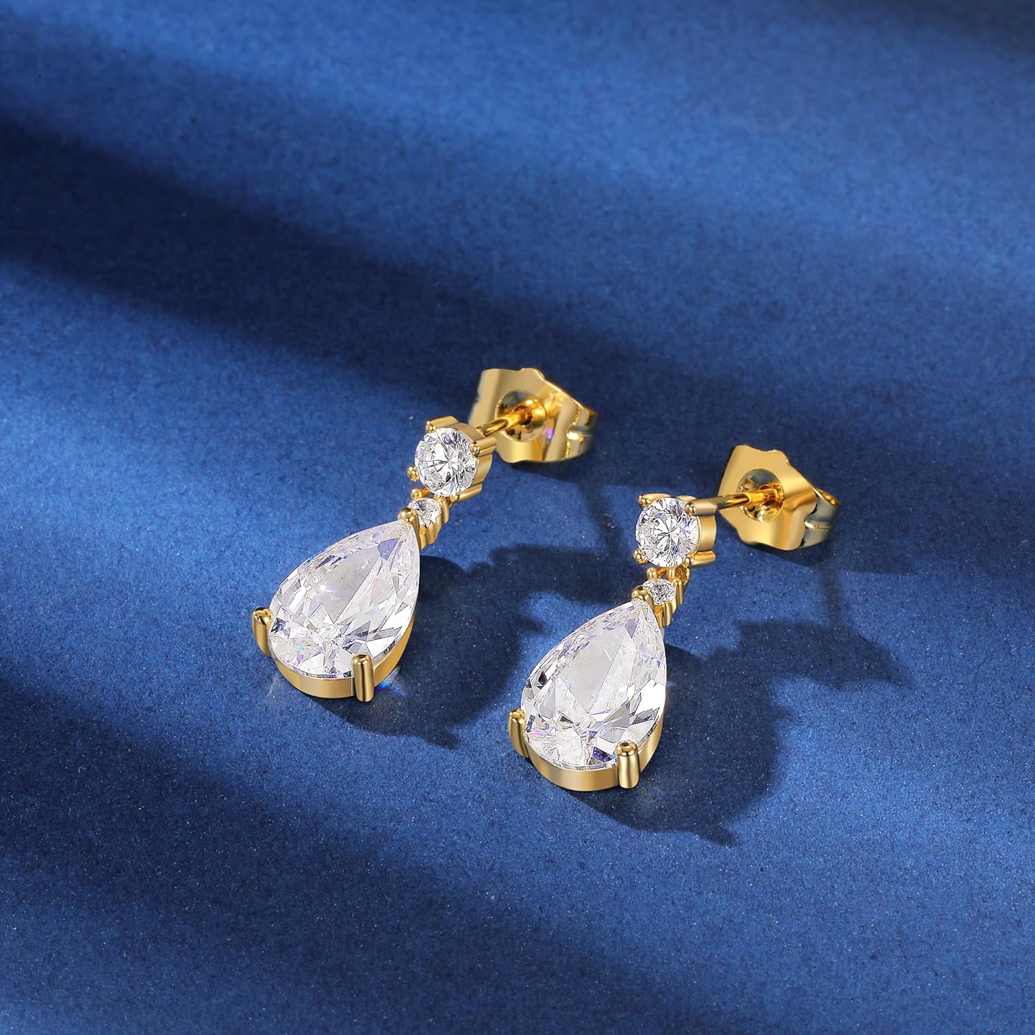 MDFUN 18K White Gold/Yellow Gold-Plated Cubic Zirconia Stud Earrings for Women – Round, Square, Heart & Teardrop Hypoallergenic Earrings - Image 3