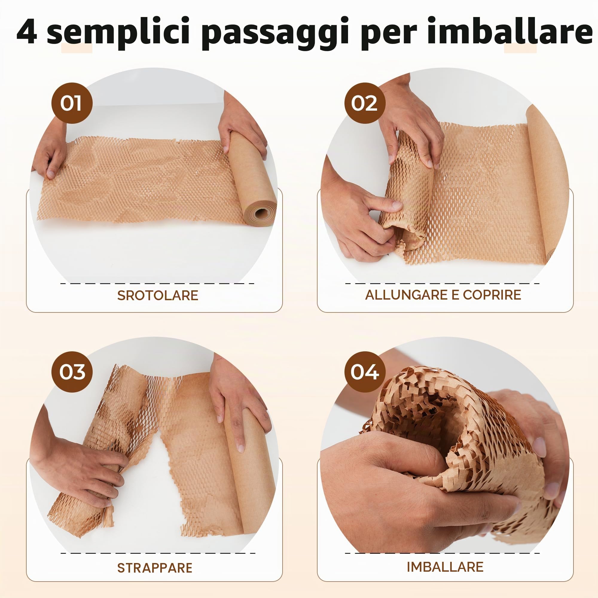 Tera Carta a nido d'ape Kraft 30 cm × 30 m 80 gsm 1,6× estensibile ecologica riciclabile biodegradabile