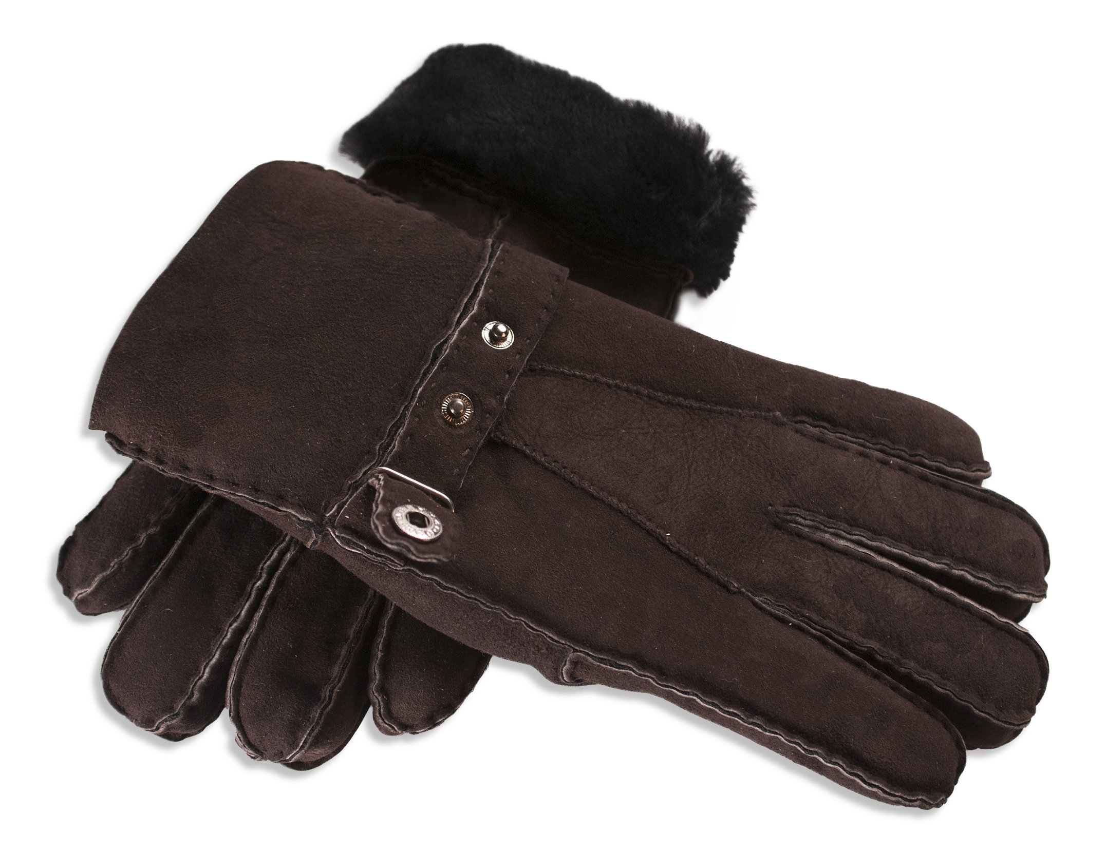 Nordvek Men's Chocolate Sheepskin Gloves - Adjustable Popper Strap Cuff # 307-100