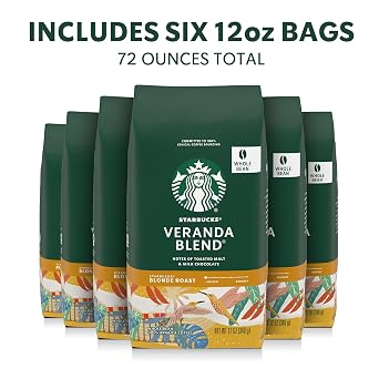 Starbucks Whole Bean Coffee Veranda Blend Blonde Roast, 6 Bags 12 oz