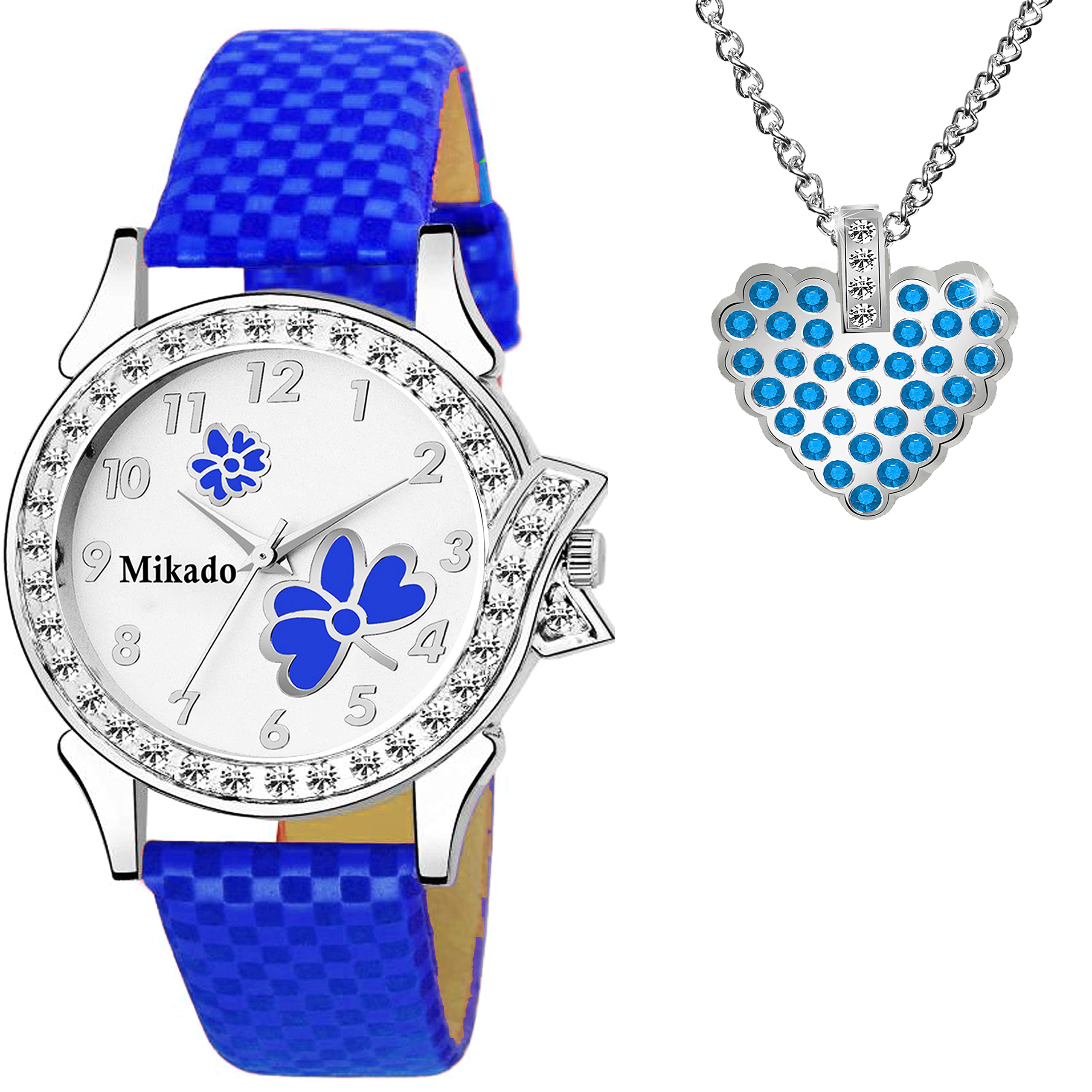 Mikado Flora Blue Analogue Watch with Attractive Blue Stone Pendant for Women (B09RG69YW1) Amazon Price History, Amazon Price Tracker