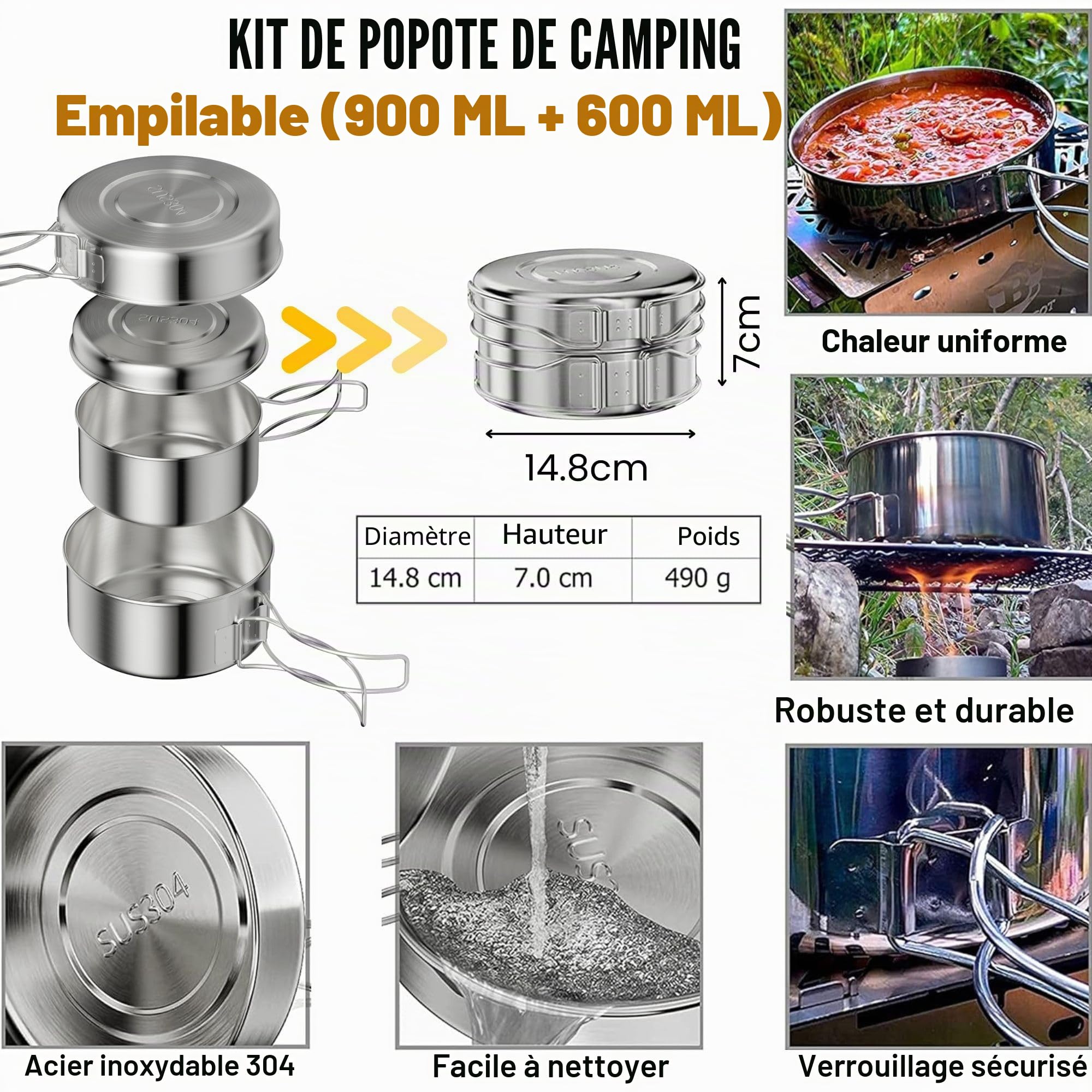 Kit Cuisine Camping 8 Pièces – Tout Le Nécessaire Pour Régaler 3-4 Personnes En Pleine Nature !