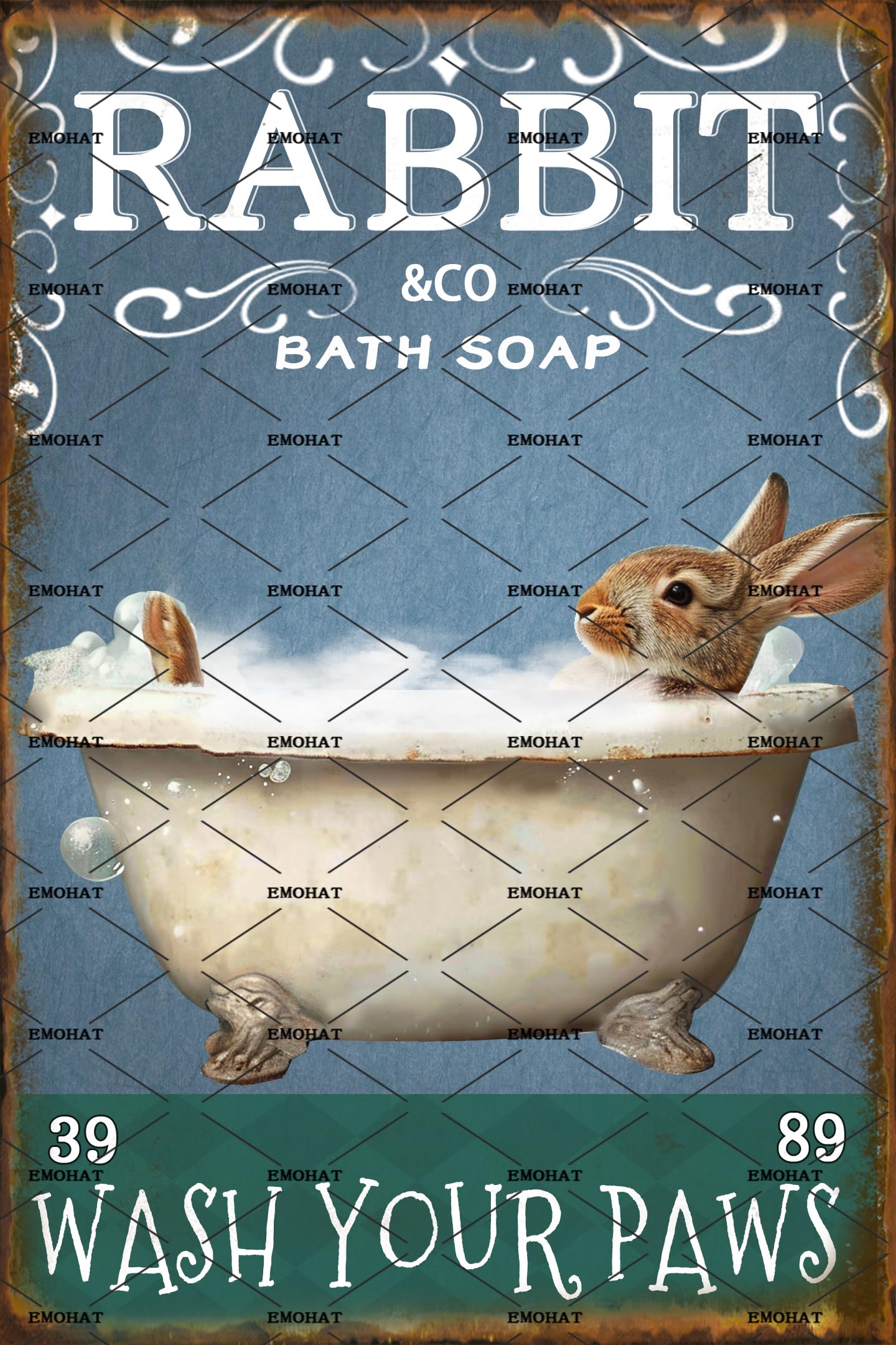 Bunny Bathroom Wash Your Paws Tin Sign, 8x12 Inch