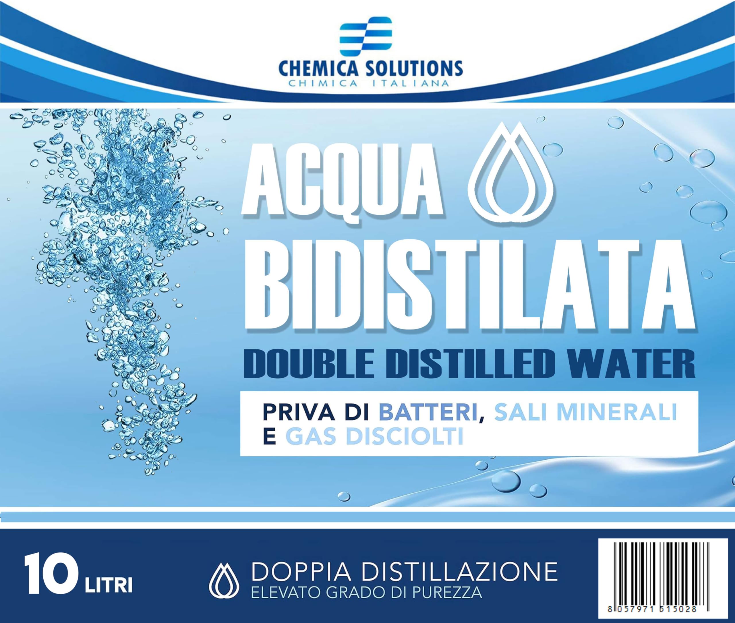 Agua bidestilada pura para uso industrial y clínico, bidón de 10 litros, destilada dos veces, desmineralizada, fabricada en Italia