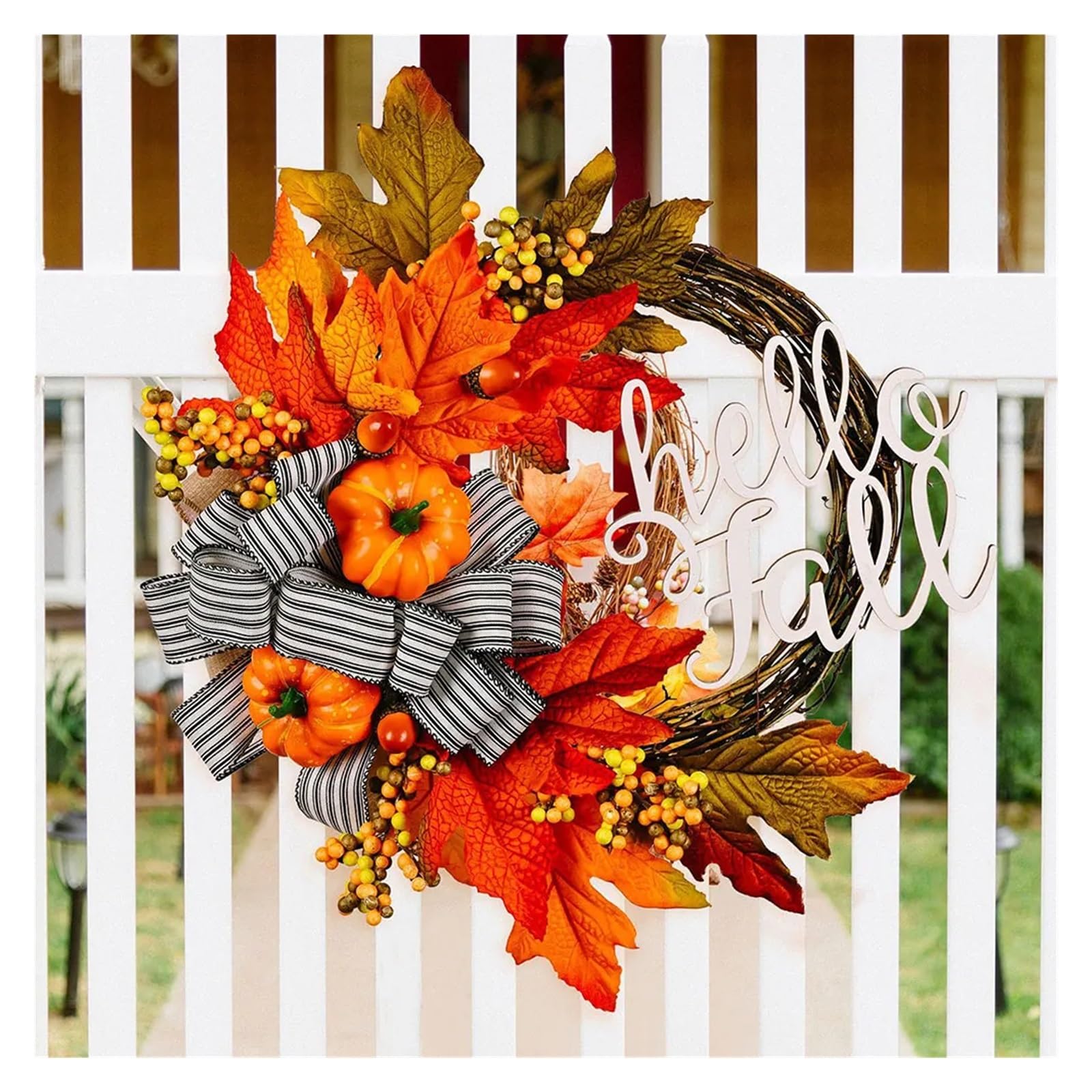40cm Blatt Kürbis Kranz Thanksgiving Girlande Tür Aufhänger Vorne Herbst for Ernte Party Decor(Wooden Sign)