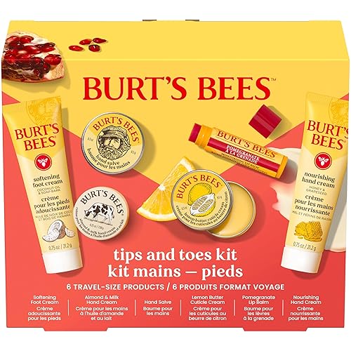 Burt's Bees Regalos de Navidad  Kit de puntas y dedos de los pies, 6 productos de tamaño de viaje para rellenar calcetines  Bálsamo labial