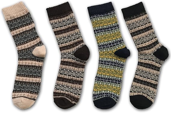 Amazon Hohire メンズ ウール靴下 オシャレ エスニック風 足首ゆったり 秋冬用 ソックス 4足組 C2 1 スポーツソックス 通販