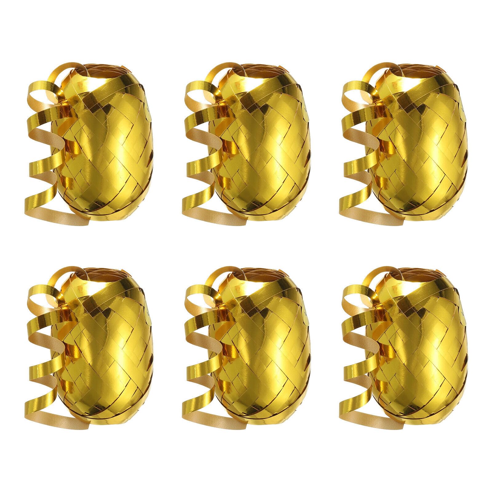 BrainGiggles Metallic Curling Ribbon Set of 6 – Balloon Ribbons for Birthday Party Decoration, Baby Shower, Wedding, Gift Wrapping, and Arts & Crafts | Party Supplies for Kids, Adults (Gold)