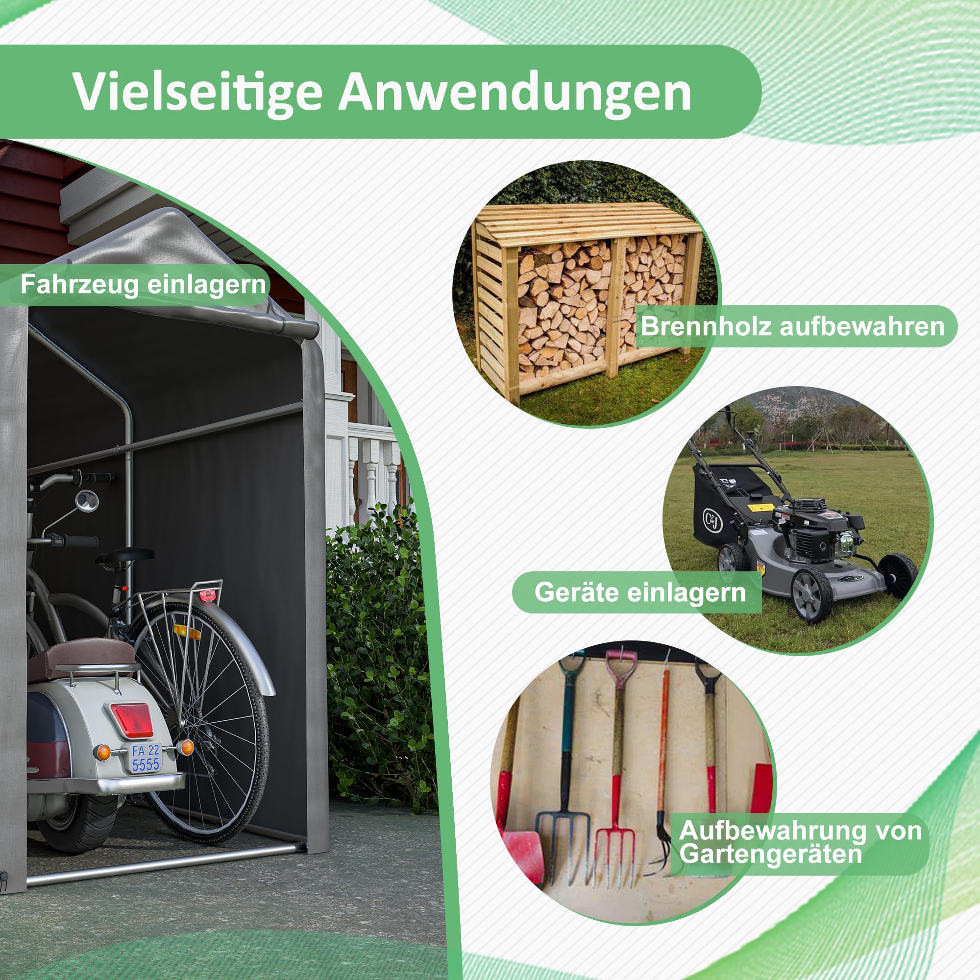 Thanaddo Fahrradgarage 100x187x160cm, Gartenschuppen Geräteschuppen Lagerzelt Carport Gerätezelt, Dunkelgrau