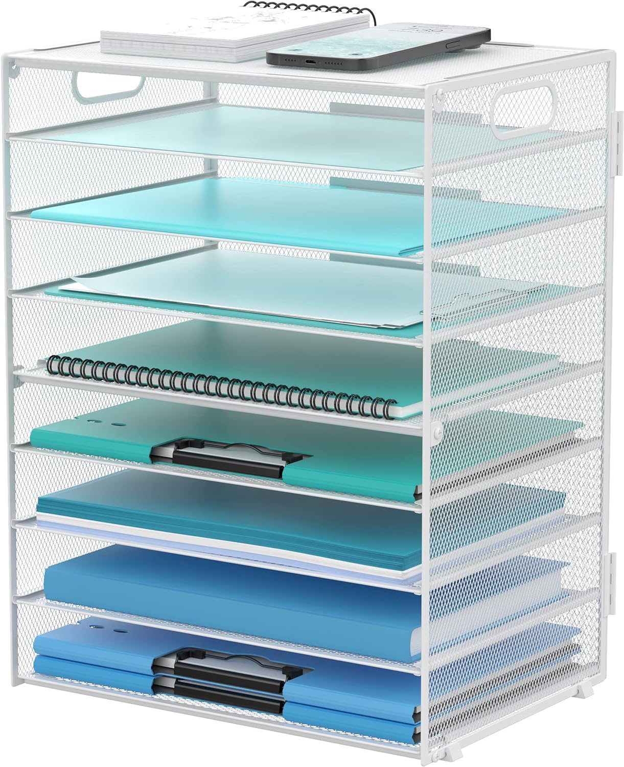 SUPTIDY 9-Tier Paper Letter Tray Desk Organizer with Handles, Mesh File Holder Organization