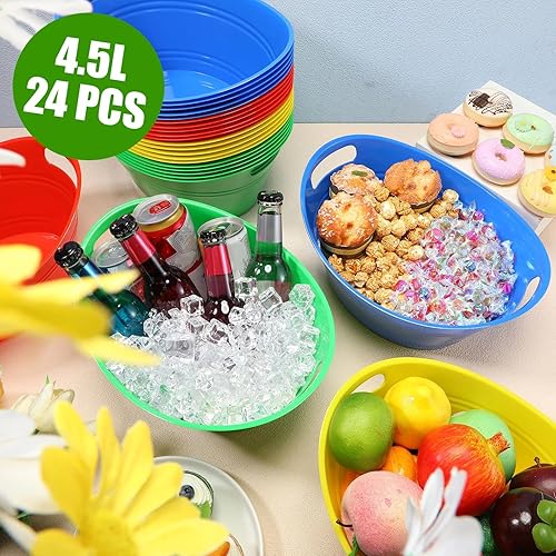 Miniatura 3 de Norme Tina ovalada de almacenamiento con asas, cubo de hielo de plástico de 4.5 litros, botella de vino, cerveza, champán, bebida, para fiestas,