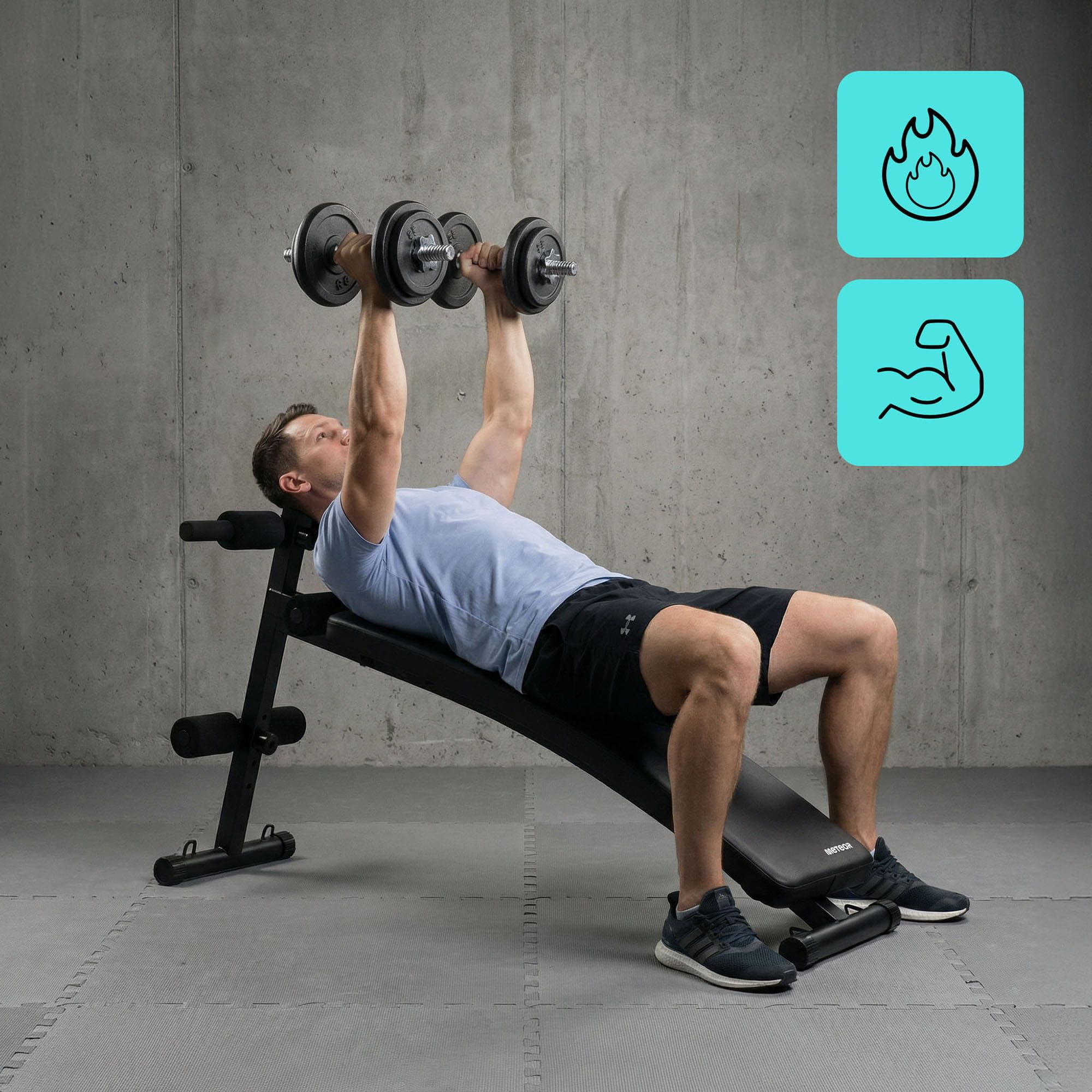 meteor Sit Up Bank klappbar Bauchtrainer Schrägbank Fitnessbank für Zuhause verstellbar platzsparend ideal für kleine Wohnungen Trainingsbank negativ Beinfixierung