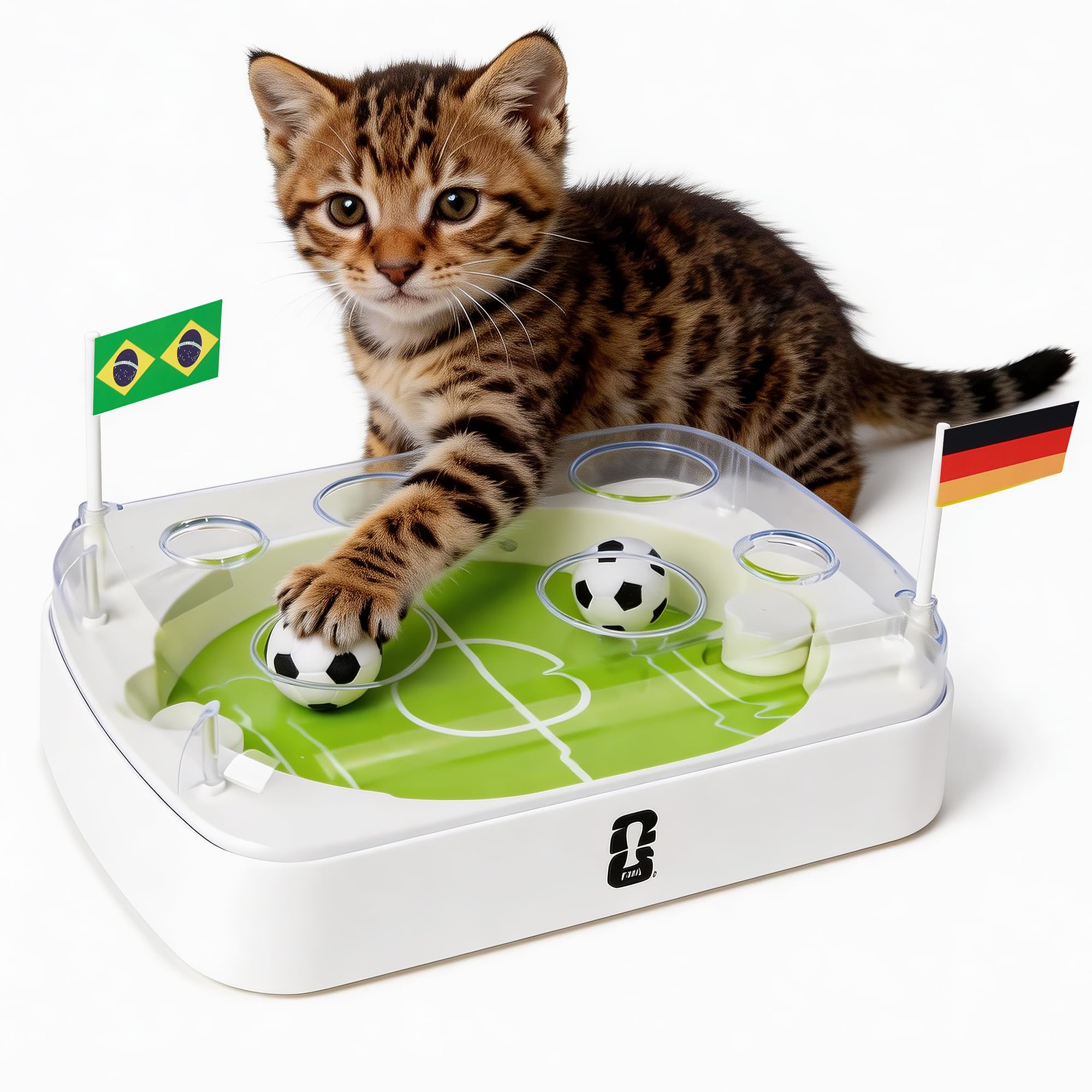 Offizielle FIFA WM 2026 Edition - Interaktives Katzenspielzeug mit Fußballfeld-Design, automatisches Katzenspielzeug mit bewegungsaktivierten Flip-Push-Bällen, anpassbare Team-Aufkleber, perfekt für
