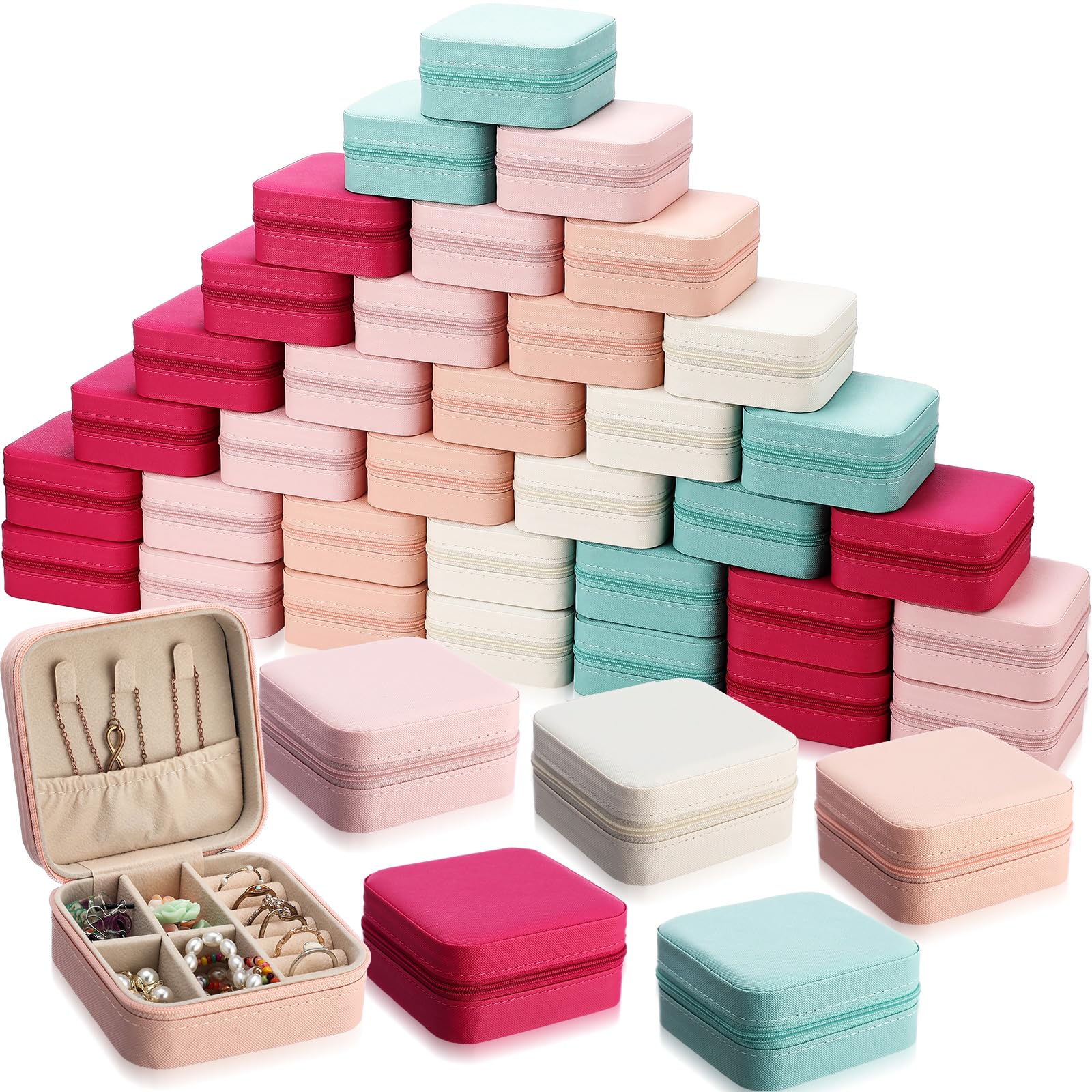 Batiyeer 50 Pcs Small Travel Jewelry Case Organizer Bulk, Macaron Color