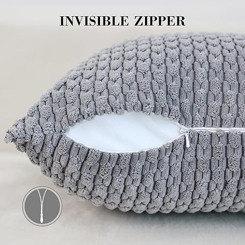 Miniatura 3 de Lacette Paquete de 2 fundas de almohada decorativas de 20 x 20 pulgadas, fundas de cojín cuadradas de pana a rayas suaves, fundas rústicas para