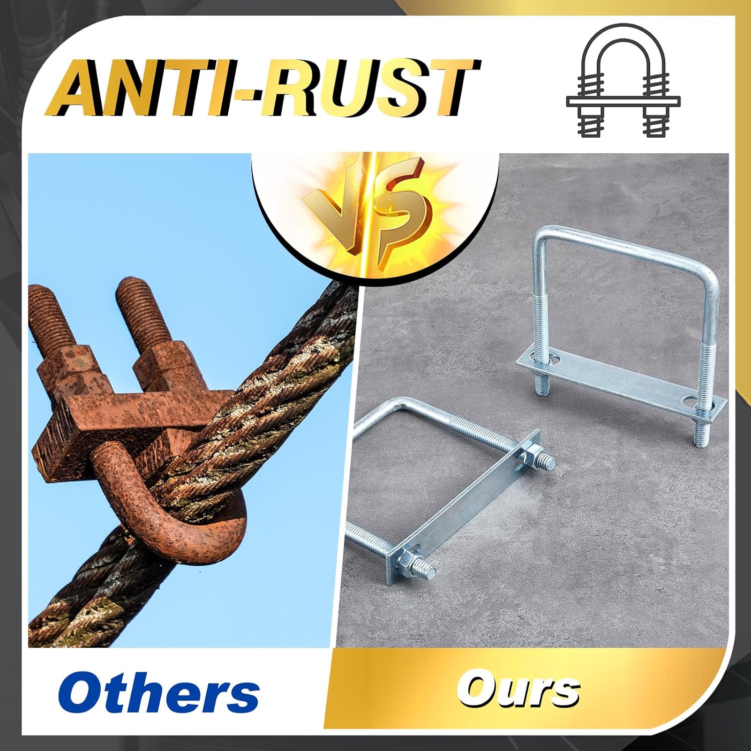 Zonon 12 Pcs 3/8" x 4" x 5" Square U Bolt with Frame Plates and Nuts Zinc Plated U Clamp Bolts for Boat Trailer Tube Rectangular Wood Industrial Supplies and Metal Object