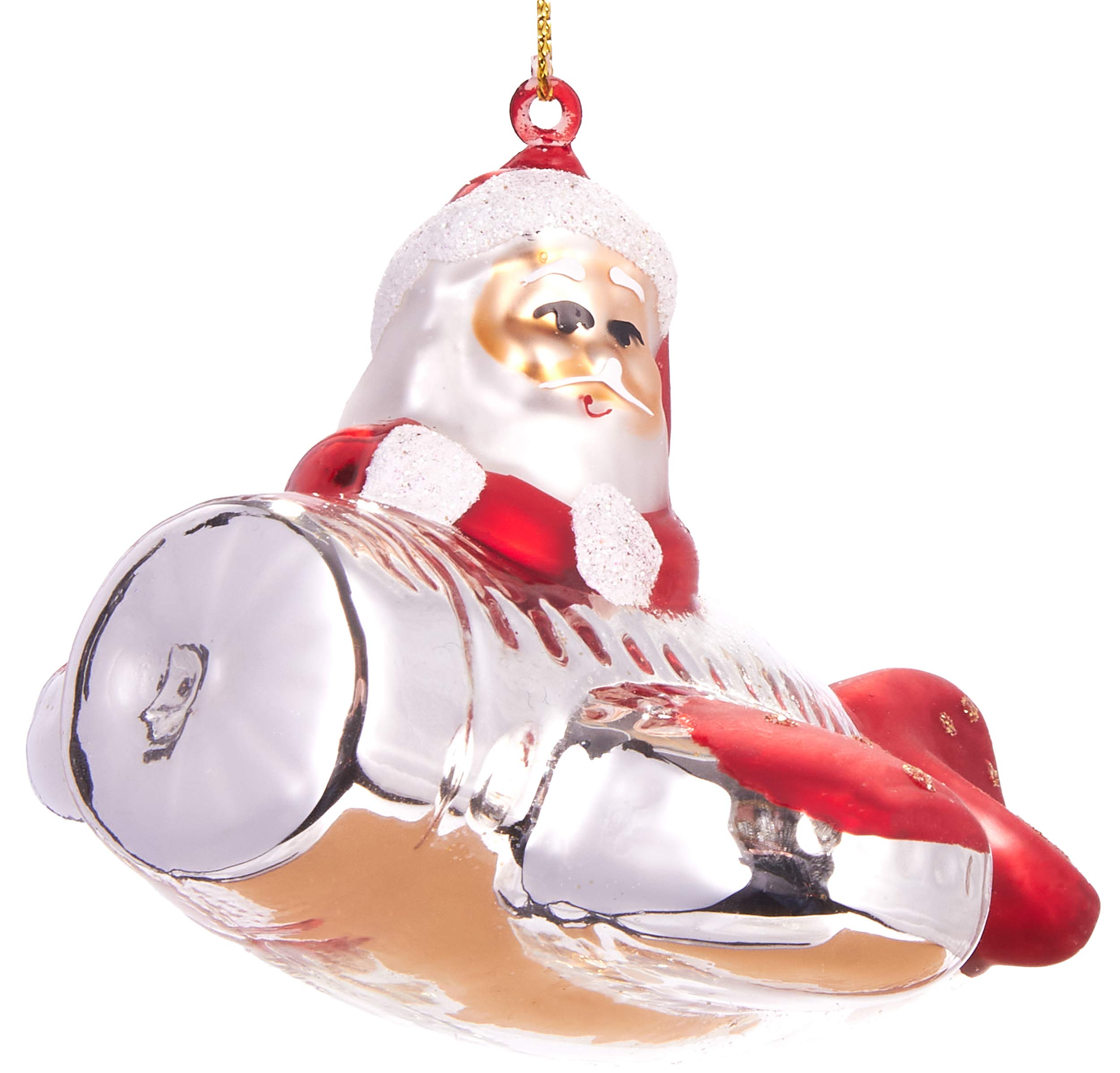 BRUBAKER Juego de 3 bolas de Navidad de Papá Noel en viajes, pintadas a mano, con moto, avión y helicóptero, decoración para árbol de Navidad de cristal soplado a mano, decoración