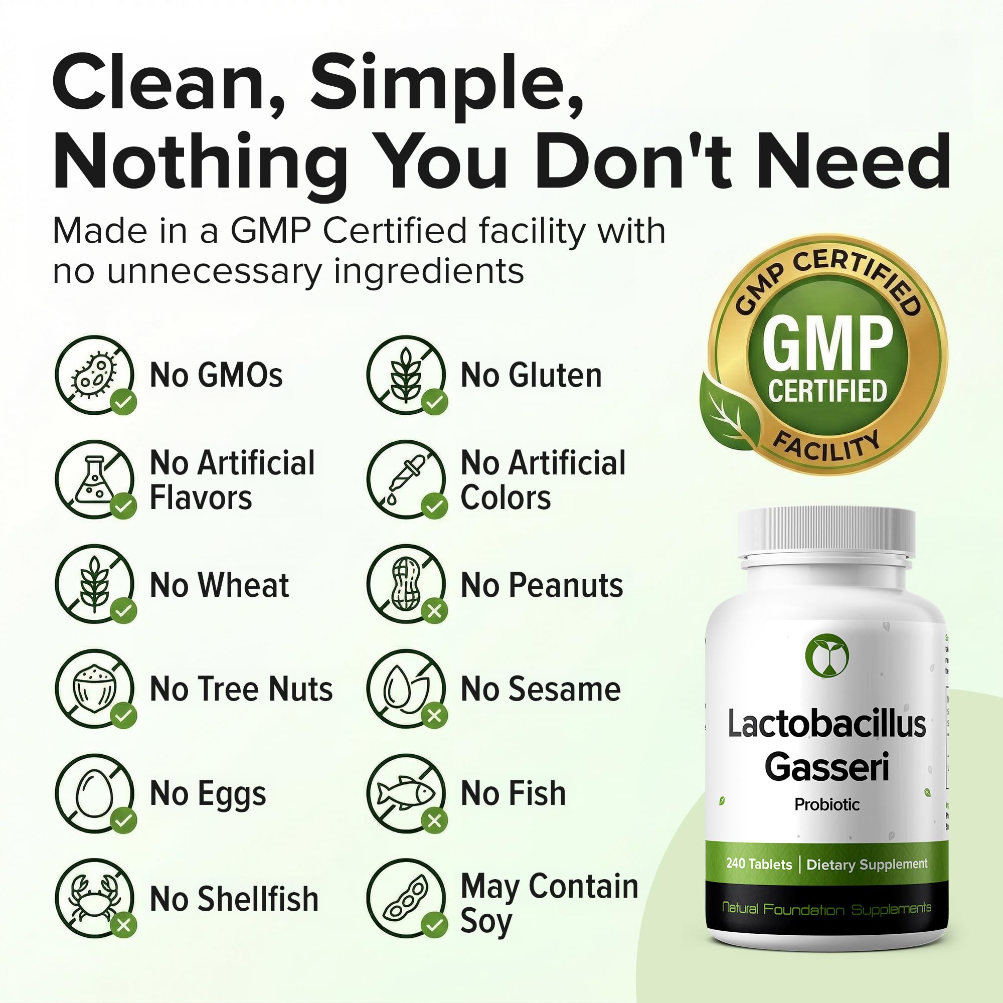 Natural Foundation Supplements Lactobacillus Gasseri Probiotic - 240 Tablets (4 Month Supply) - 3 Billion CFU Researched Strain LG08 - Manufactured in a GMP Facility (240, Lactobacillus Gasseri) — Amazon image 3