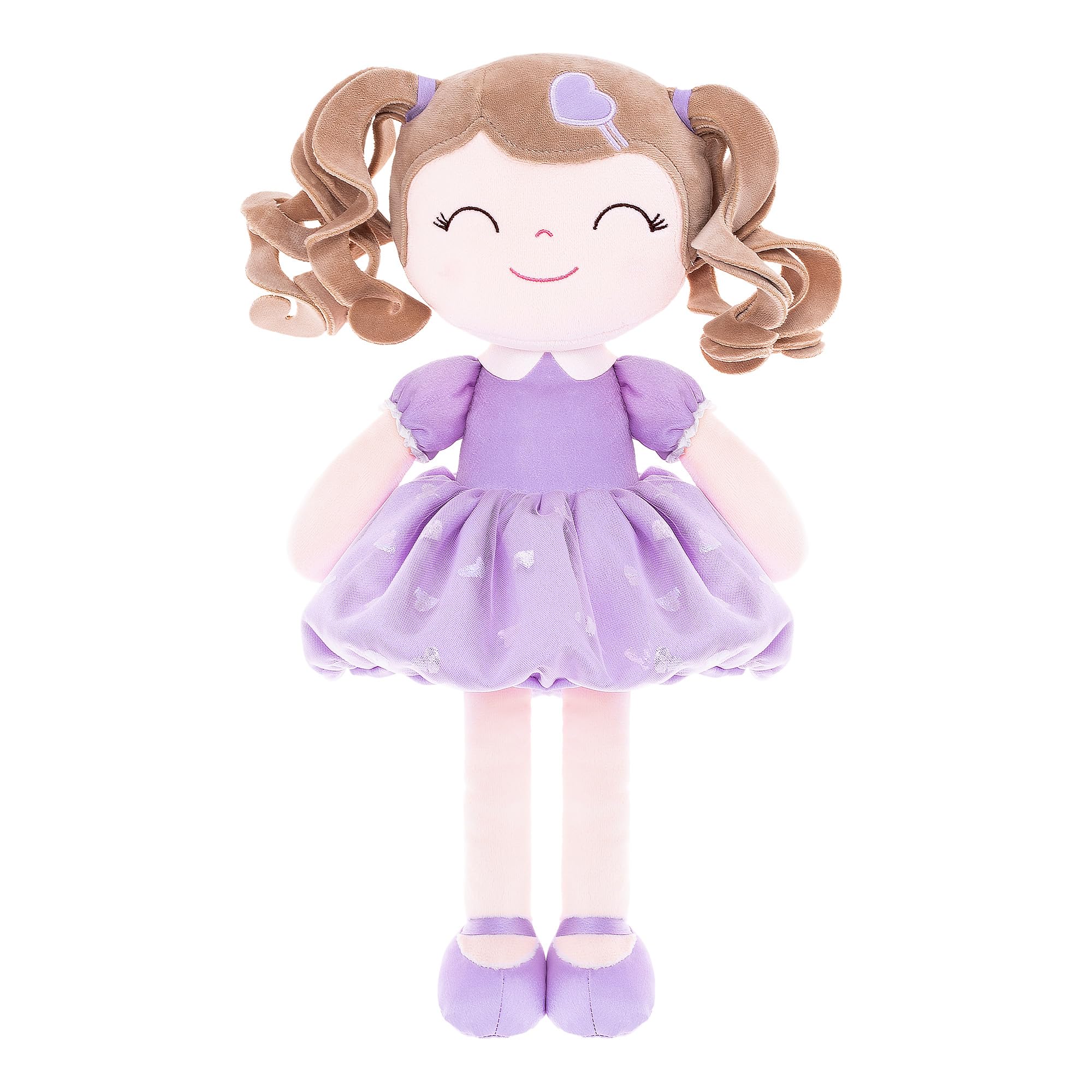 Gloveleya Baby Doll Gifts Plush Curly Girl Toys with Love Purple Light Skin