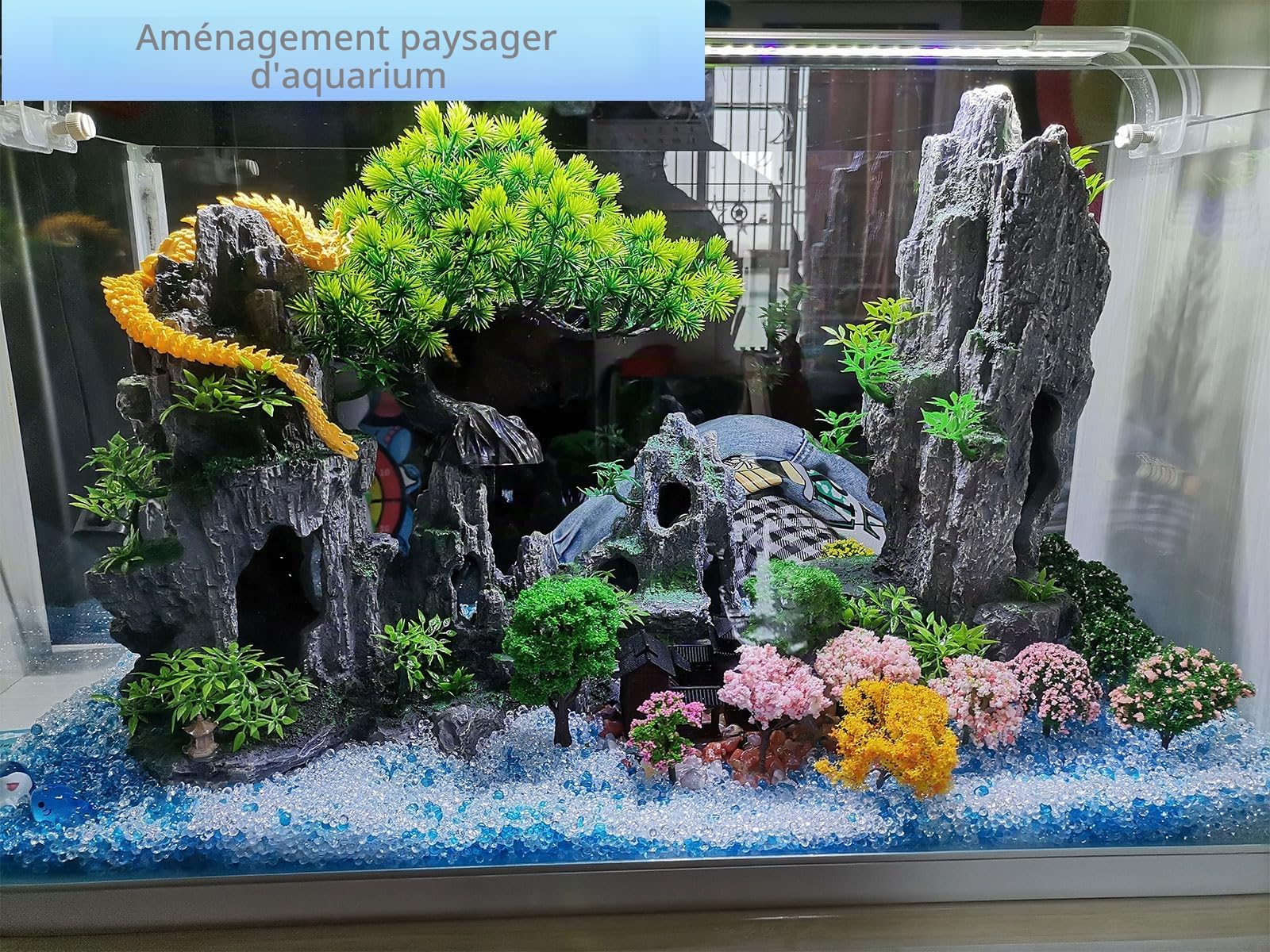 COYOUCO Aquarium Mountain View Stone Ornament Tree Rock Cave Landscape, Grand Aquarium Ornement Rock Aquarium Artificiel Aquarium Décoration,E