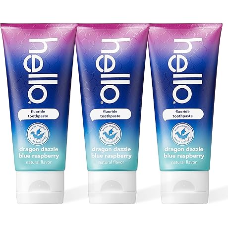 Dragon Dazzle Blue Raspberry Kids Toothpaste, Fluoride Protection, Natural Fruit Flavor, Pack of 3