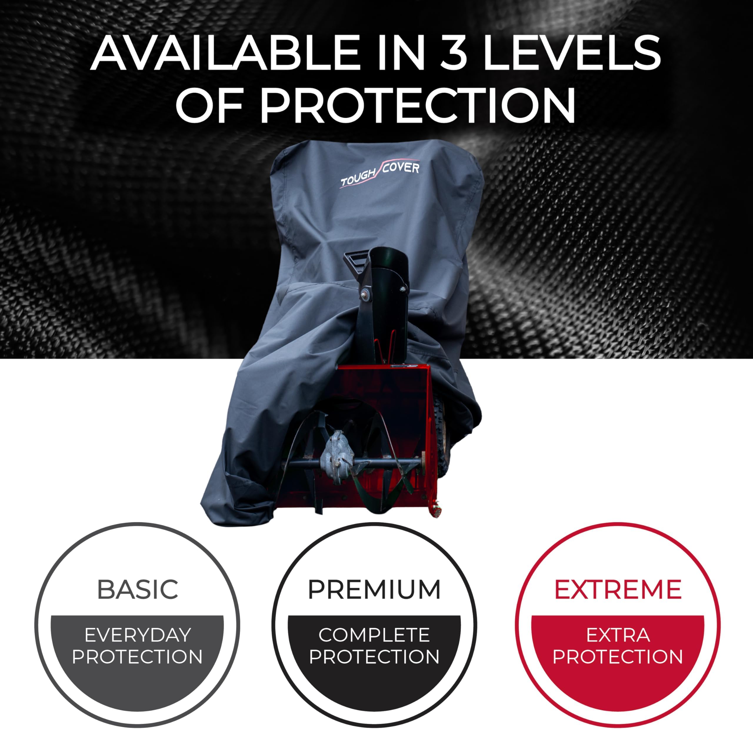 Tough Cover 600D Snow Blower Cover - Standard, Xtreme Black, Heavy Duty Waterproof Protection for Gas Snow Blowers, Oversized Dust Cover & UV Protection, Universal Fit for Plow Machine & Lawn Mower - 3