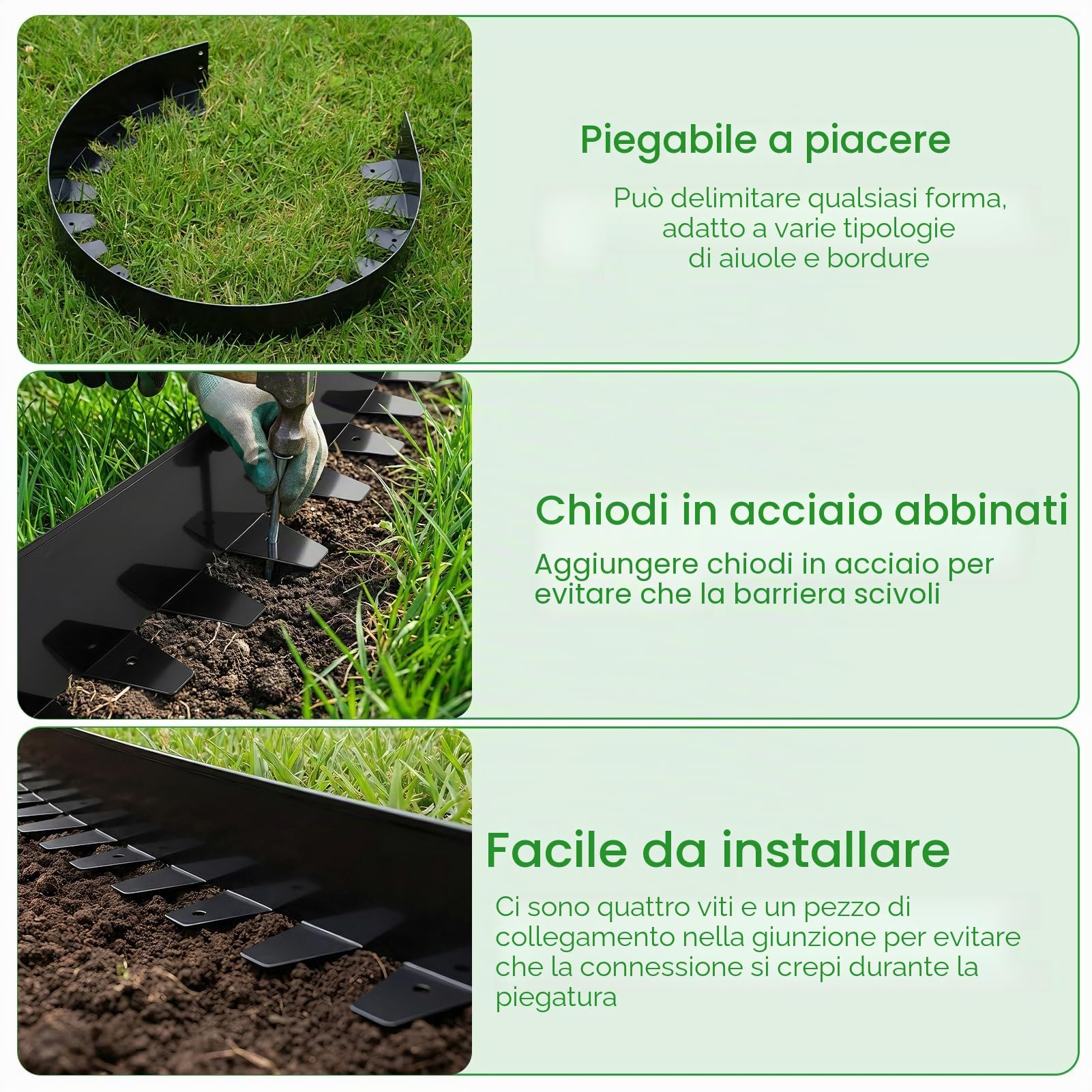 5 Pezzi 1m Acciaio Zincato Corteccia per Giardino, Solido Durevole Bordura per Aiuola, 10cm Altezza Bordo per Aiuole, Bordura per Giardino per Scale Prato Sentiero (Nero)
