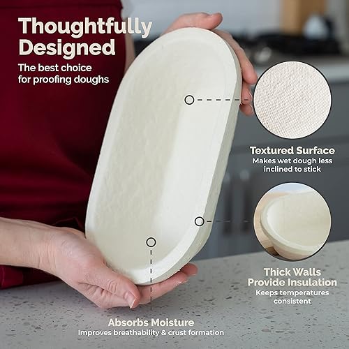 Miniatura 3 de Bulka Cesta de pan Banneton ovalada pequeña de 17.64 oz de pulpa de madera prensada Brotform  Cesta de masa madre antiadherente plana fabricada en