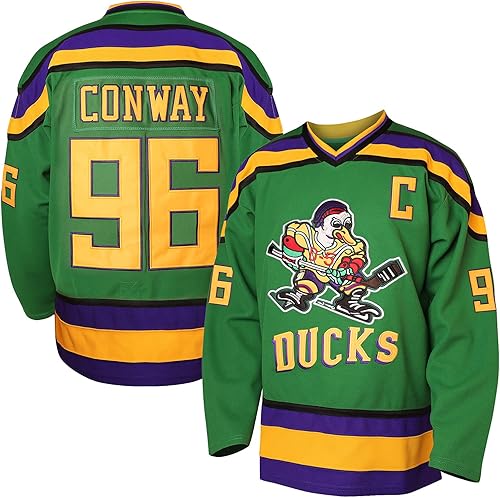 Mighty Ducks 96 Charlie Conway 99 Adam Banks 33 Greg Goldberg Movie Hockey Jersey Blanco Verde Negro, verde, blanco